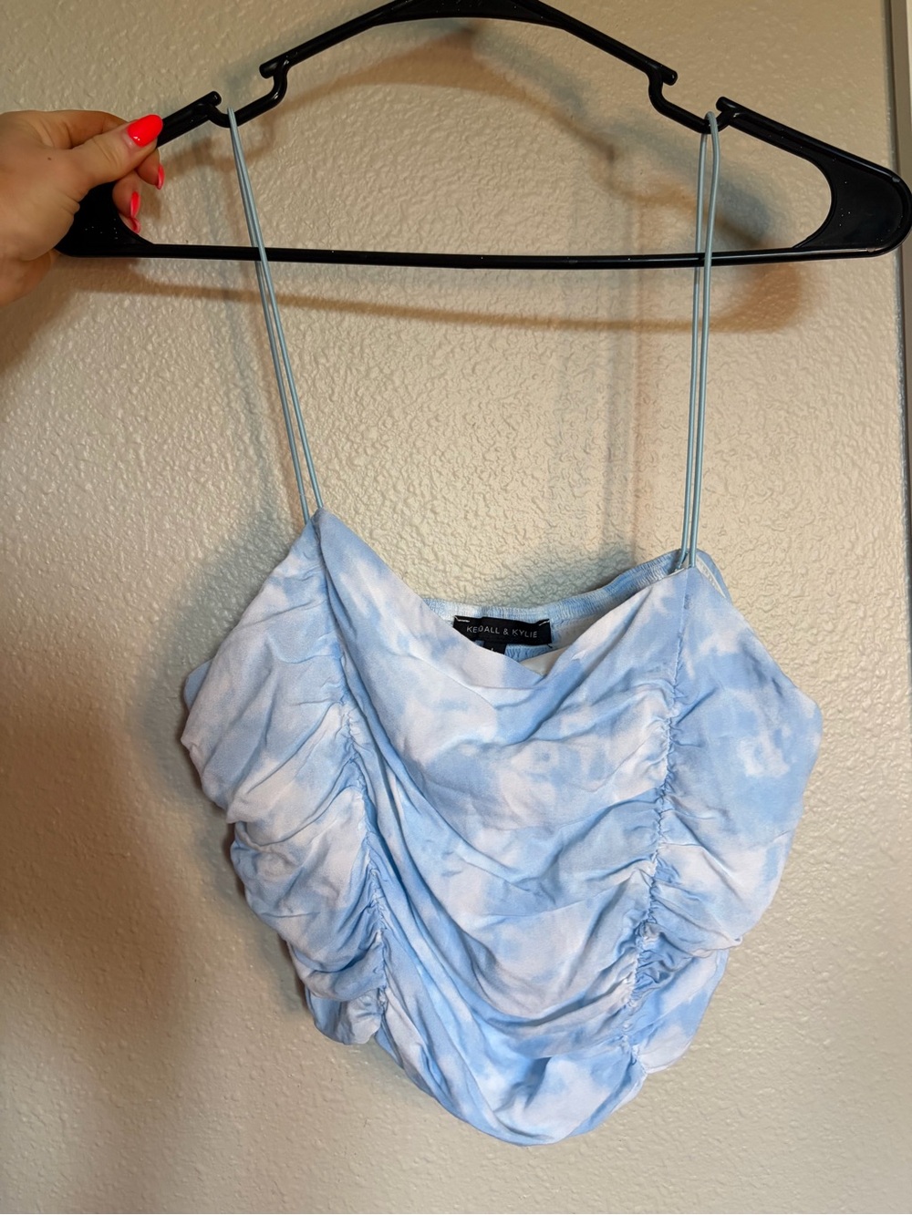 Kendall & Kylie Sky Blue Tie-Dye Ruched Cowl Camisole